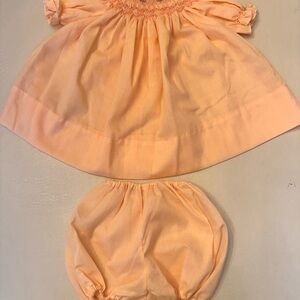 Vintage Peach Smocked Dress and Bloomers